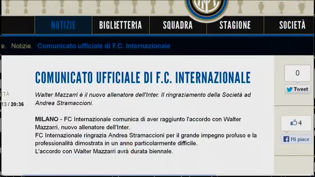 Inter, è ufficiale: Mazzarri nuovo allenatore