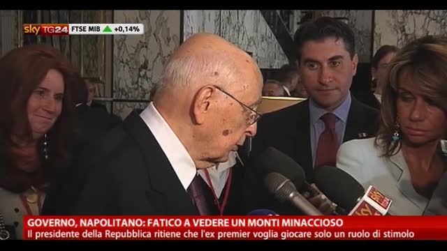 Governo, Napolitano: "Fatico a vedere un Monti minaccioso"