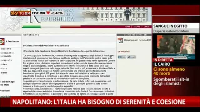 Mediaset, Napolitano: sentenza definitiva, prenderne atto