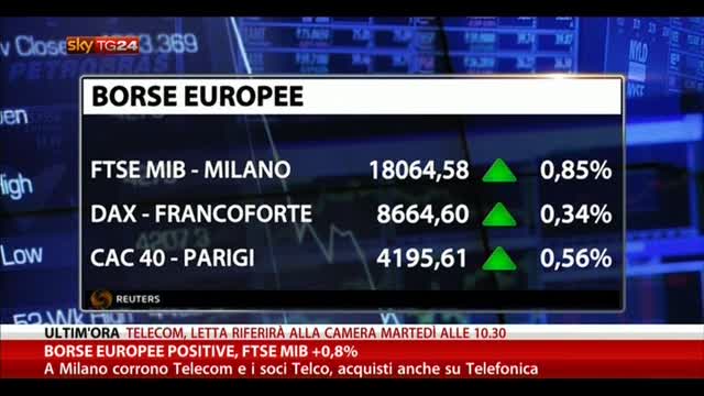 Borse europee positive, FTSE MIB +0,8%