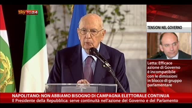 Tensioni di governo, Napolitano invita a confronto civile