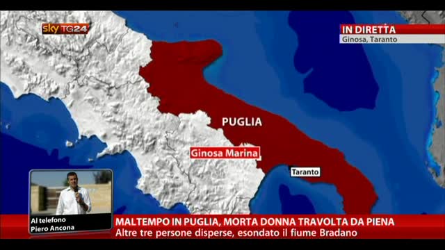 Maltempo in Puglia, morta donna travolta da piena a Ginosa