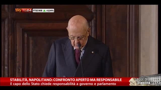 Stabilità, Napolitano: Confronto aperto ma responsabile