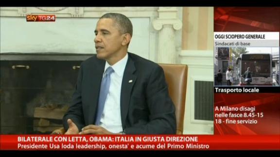 Bilaterale con Letta, Obama: Italia in giusta direzione