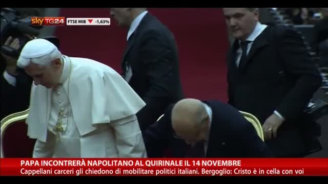 Papa incontrerà Napolitano al Quirinale il 14 novembre