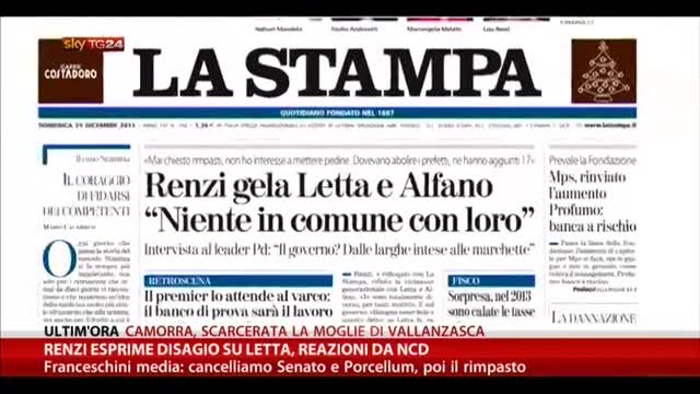 Renzi esprime disagio su Letta, reazioni da NCD