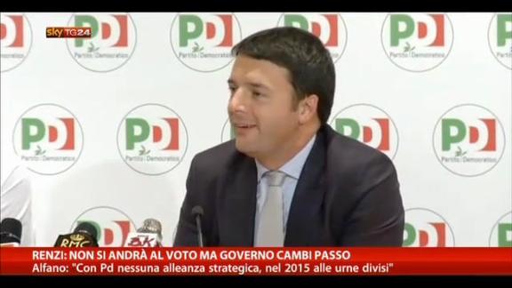 Renzi: non si andrà al voto. Alfano: con Pd nessuna alleanza