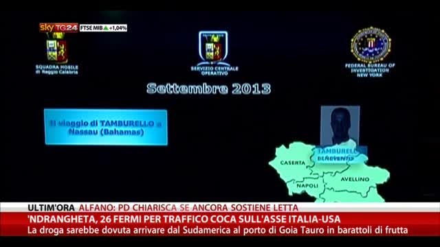 'Ndrangheta,26 fermi per traffico cocaina su asse Italia-Usa