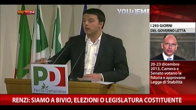 Renzi: siamo a bivio, elezioni o legislatura costituente
