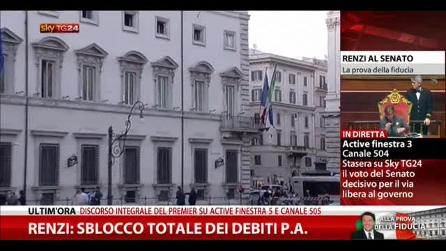 Renzi, sblocco totale dei debiti P.A.