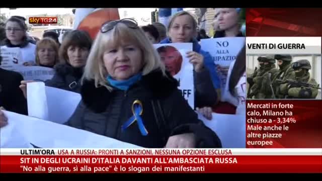 Sit in degli ucraini d'Italia davanti all'ambasciata russa