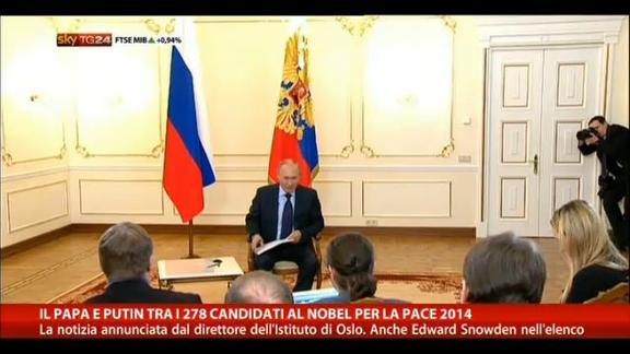 Il Papa e Putin tra i 278 candidati a Nobel Pace 2014