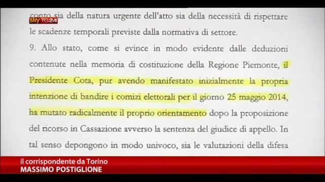 TAR Piemonte: "Cota indìca elezioni per il 25 maggio"