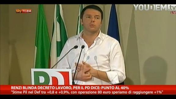Renzi blinda decreto lavoro, per il Pd dice: punto al 40%