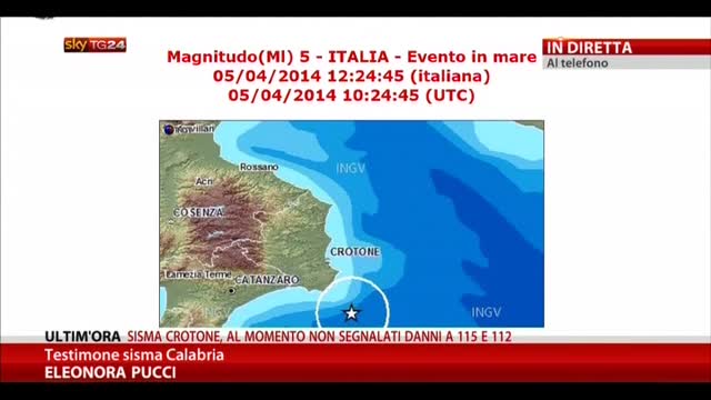 Terremoto nel crotonese magnitudo 5.1, parla una testimone