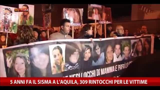 5 anni fa il sisma a L'Aquila, 309 rintocchi per le vittime