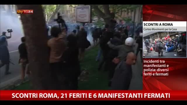 Scontri Roma, 21 feriti e 6 manifestanti fermati