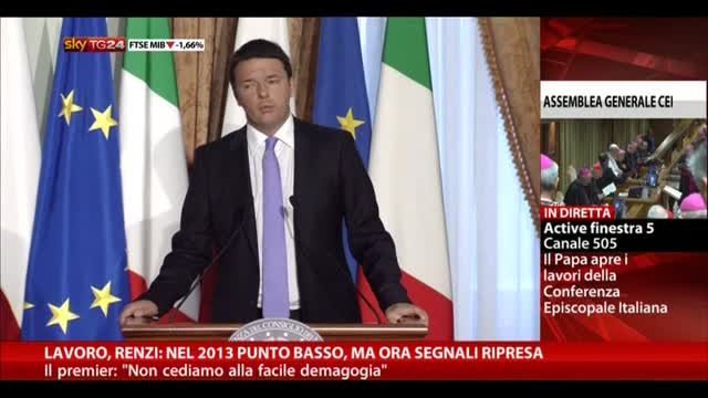 Lavoro, Renzi: nel 2013 punto basso, ma ora segnali ripresa