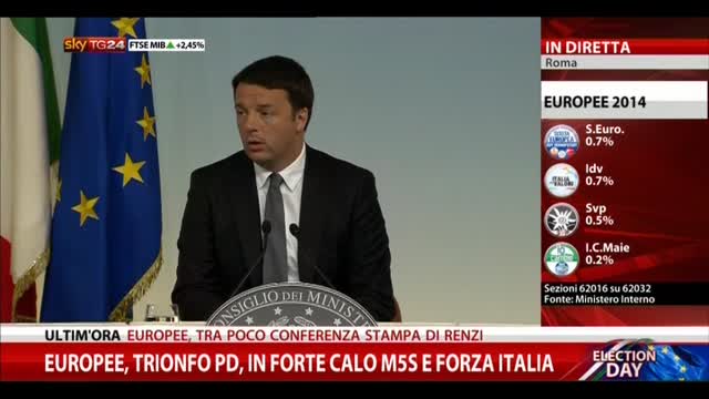 Il Presidente del Consiglio Renzi in conferenza stampa