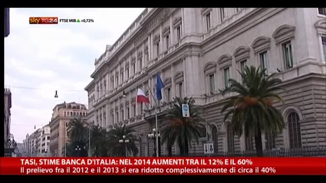 Tasi, stime Banca d'Italia: nel 2014 aumenti tra 12% e 60%