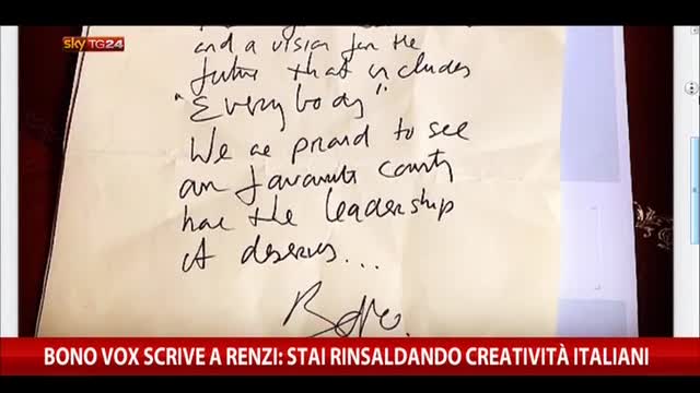 Bono scrive a Renzi: stai rinsaldando creatività italiani