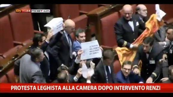 Protesta leghista alla Camera dopo intervento Renzi