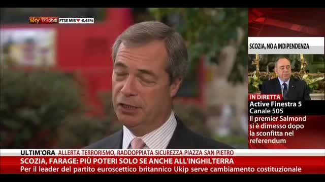 Scozia, Farage: Più poteri solo se anche all'Inghilterra