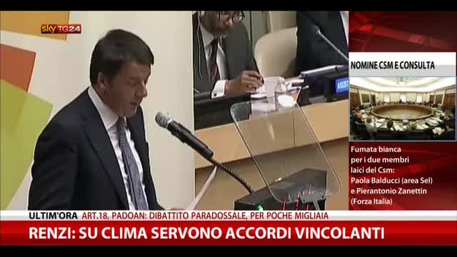 Renzi: su clima servono accordi vincolanti