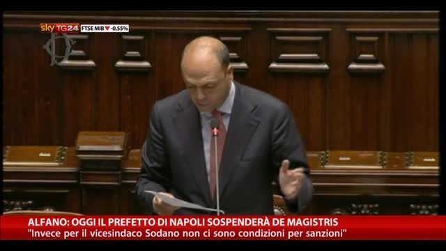 Alfano: oggi il prefetto di Napoli sospenderà De Magistris