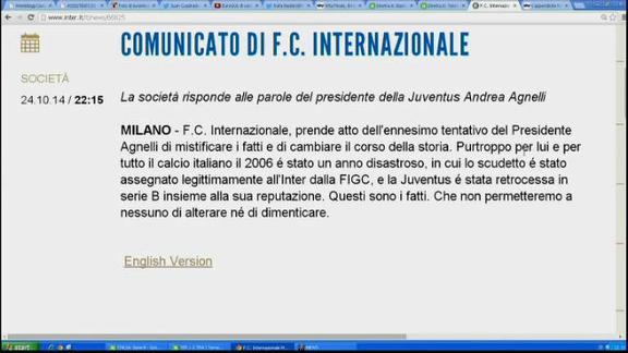 Inter: "Nel 2006 Juve in B insieme alla sua reputazione"