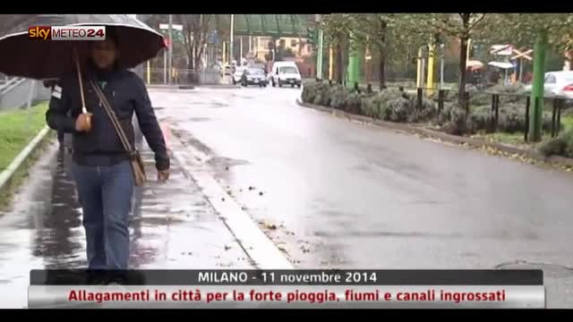 Allagamenti a Milano per forte pioggia, canali ingrossati