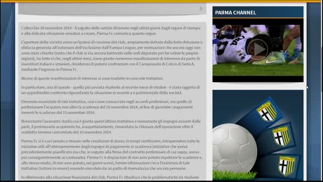 Parma:"Penalità è certa ma la continuità non si discute"