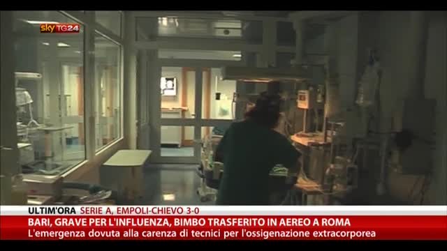 Bari, grave per influenza, bimbo trasferito in aereo a Roma
