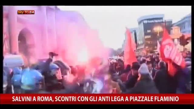 Salvini a Roma, scontri con anti Lega a piazzale Flaminio