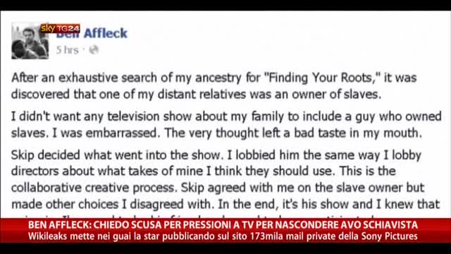 Affleck: chiedo scusa per pressioni a tv per avo schiavista