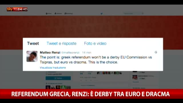 Referendum Grecia, Renzi: è derby euro-dracma