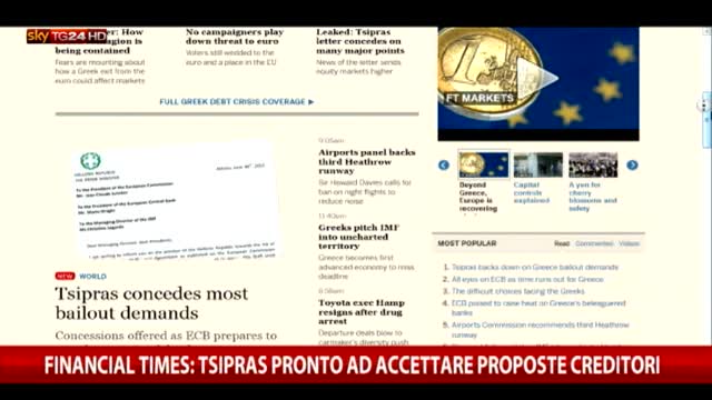 Grecia, Tsipras pronto ad accettare proposte creditori