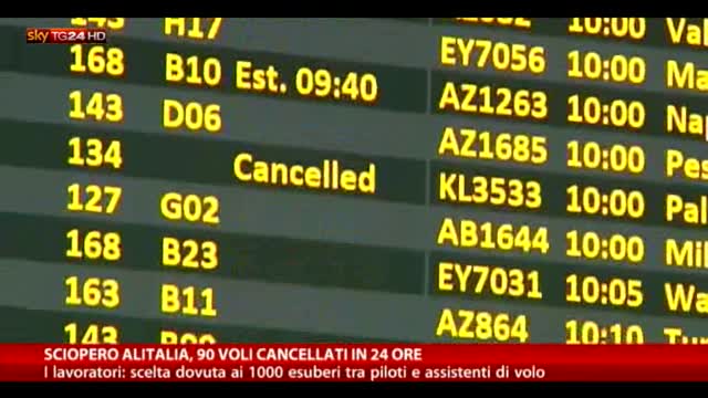 Sciopero Alitalia, 90 voli cancellati in 24 ore