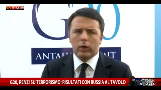 G20, Renzi su terrorismo: risultati con Russia al tavolo