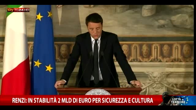 Renzi: in Stabilità 2 mld di euro per sicurezza e cultura 