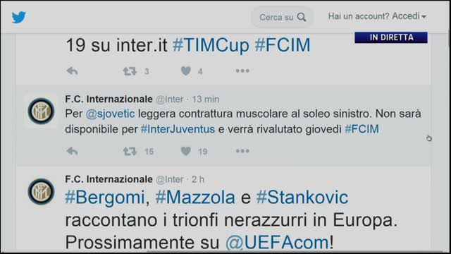 Tim Cup, Inter: Jovetic salta la Juventus per infortunio