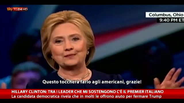 Clinton: "Anche Renzi tra i leader che mi sostengono"