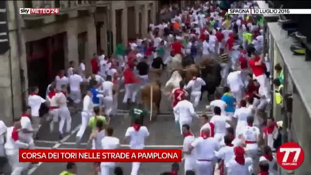 Corsa dei tori nelle strade a Pamplona 