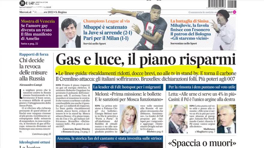 Rassegna stampa, i giornali del 7 settembre