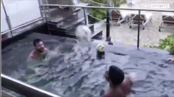 Messi and Suarez's hot tub headers!