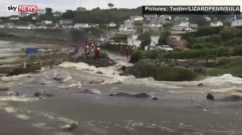 Flood water flows to the sea in Cornwall