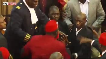 Furniture and fists fly in Ugandan parliament