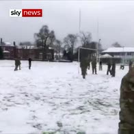 Soldiers in epic snowball fight