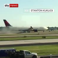 Delta plane engine catches fire