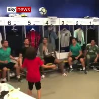Real player's son, 8, does header challenge